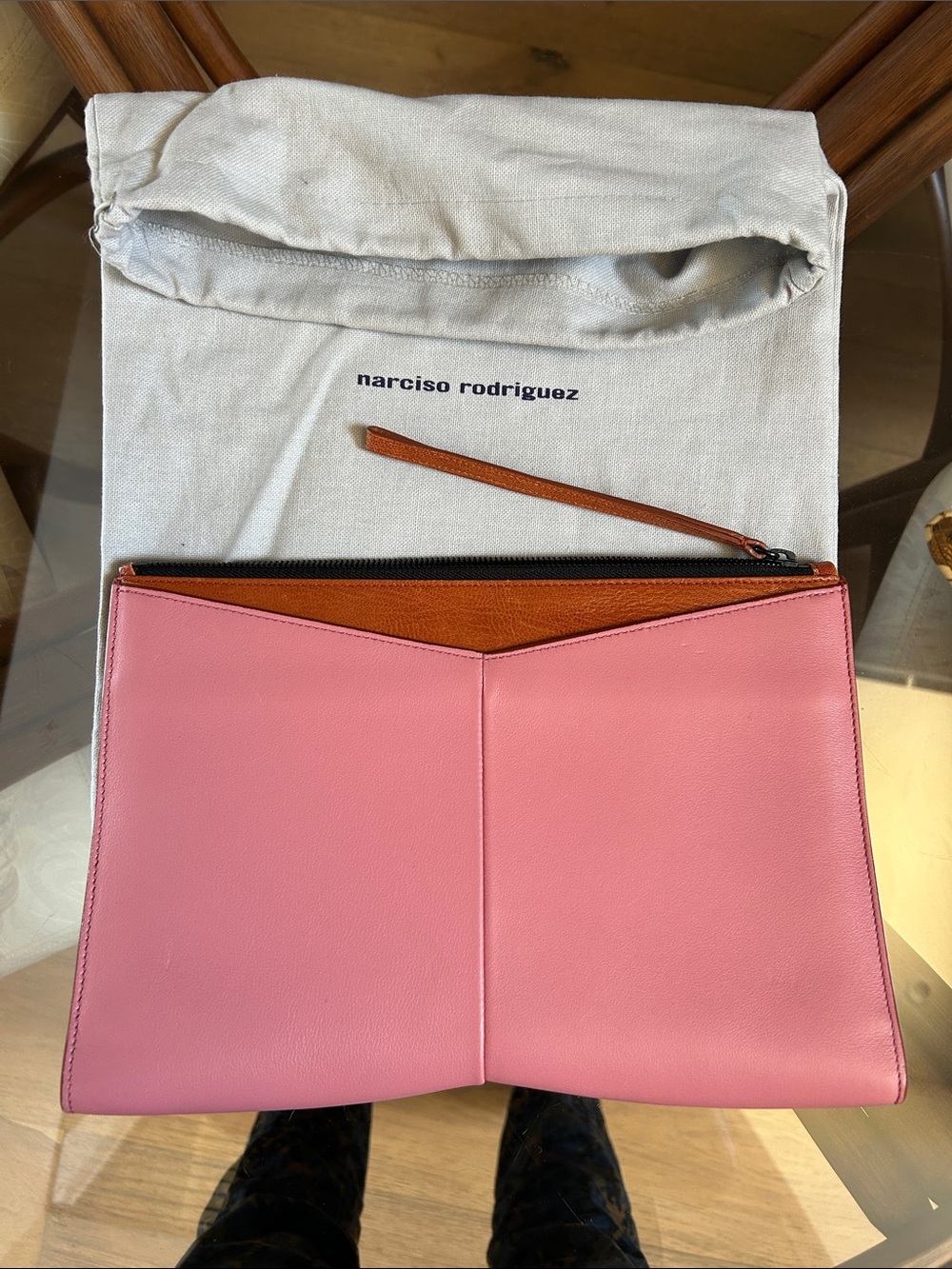 Narciso Rodriguez Pink Leather Clutch with Brown Trim